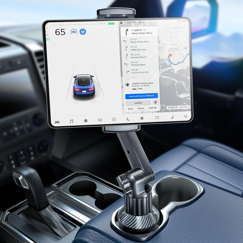 Tablet Holder for Car Ipad Cup Mount with 1.57" Depth Large Clamp 15" Height Adjustable Tab 6"-12.9" Cell Phone Stand Travel Accessories