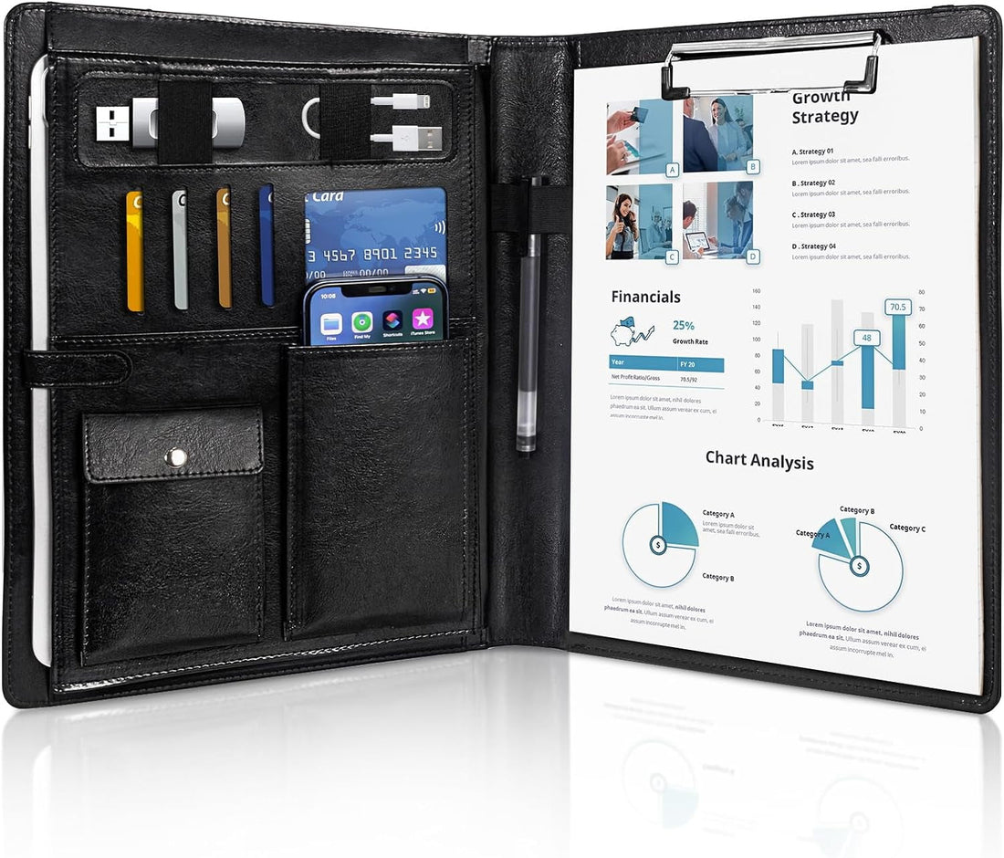 Premium Leather Business Portfolio Organizer – Padfolio with Storage Pockets