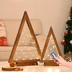 Modern Farmhouse Wooden Christmas Tree Set of 2 with Lights for Tabletop Mantel & Shelf Bedroom Decor Perfect Gift