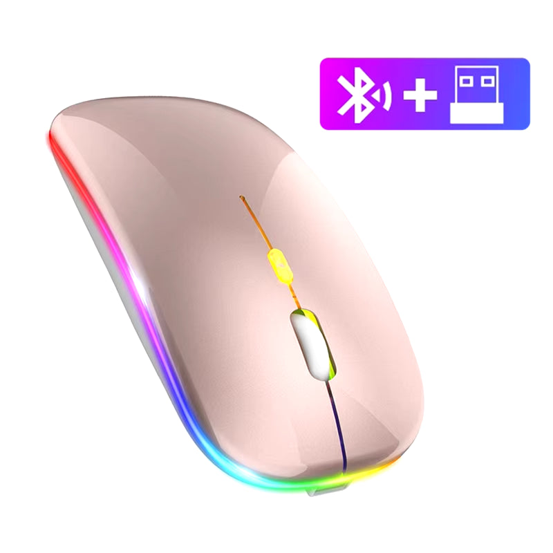 Sleek Rechargeable Bluetooth Mouse - 2.4GHz Wireless, Silent, LED Backlit, 1600 DPI for Ultimate Gaming & Productivity on PC & Laptop