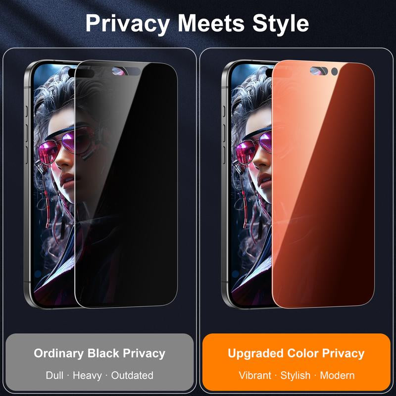 Esanik 2 Pack for Iphone 17 Pro Max Colorful Privacy Screen Protector – Gradient Anti-Spy Tempered Glass, Military-Grade 9H Hardness, Anti-Scratch, Shatterproof, Flawless Fit Tray