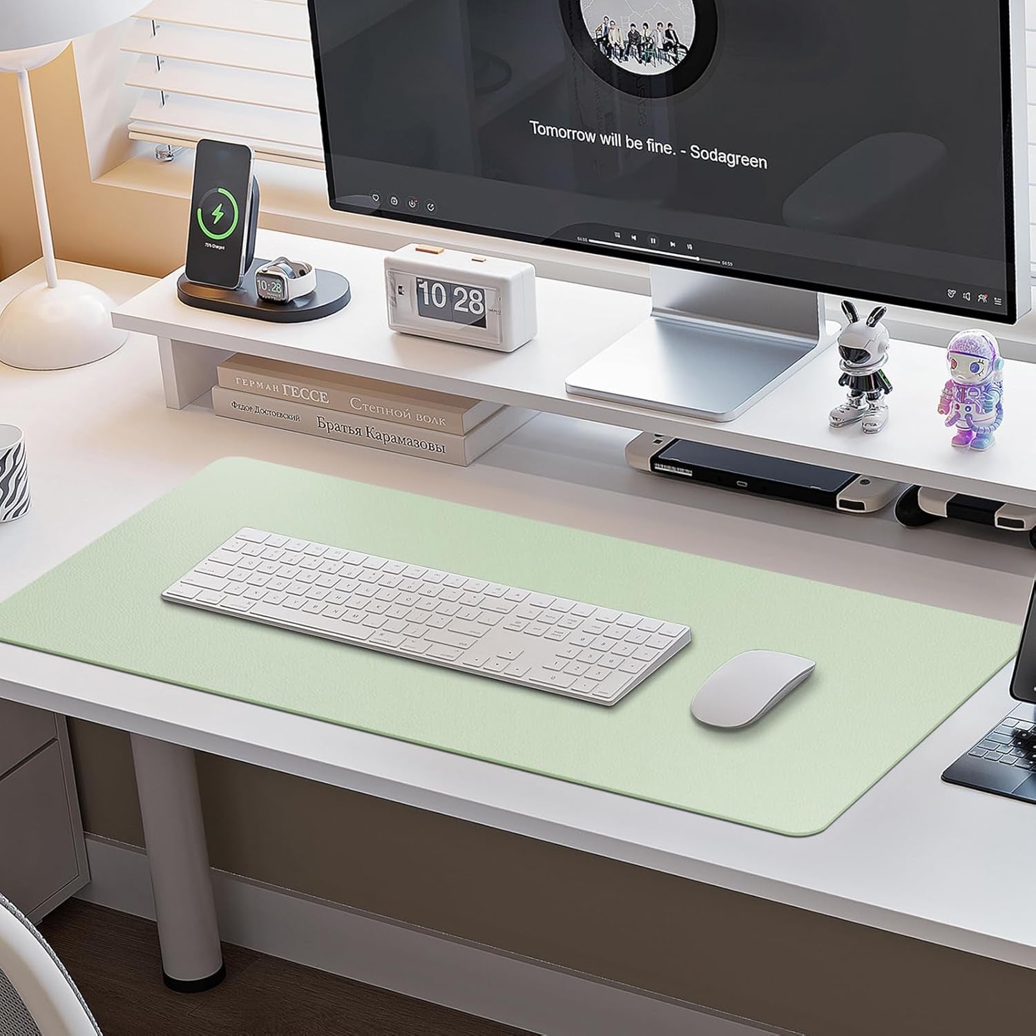 Leather Desk Pad Protector,Non-Slip Mouse Pad,Laptop Desk Pad,Office Mouse Mat,Waterproof Leather Desk Blotter,Desk Writing Pad for Office and Home (M-Green,30"X14")