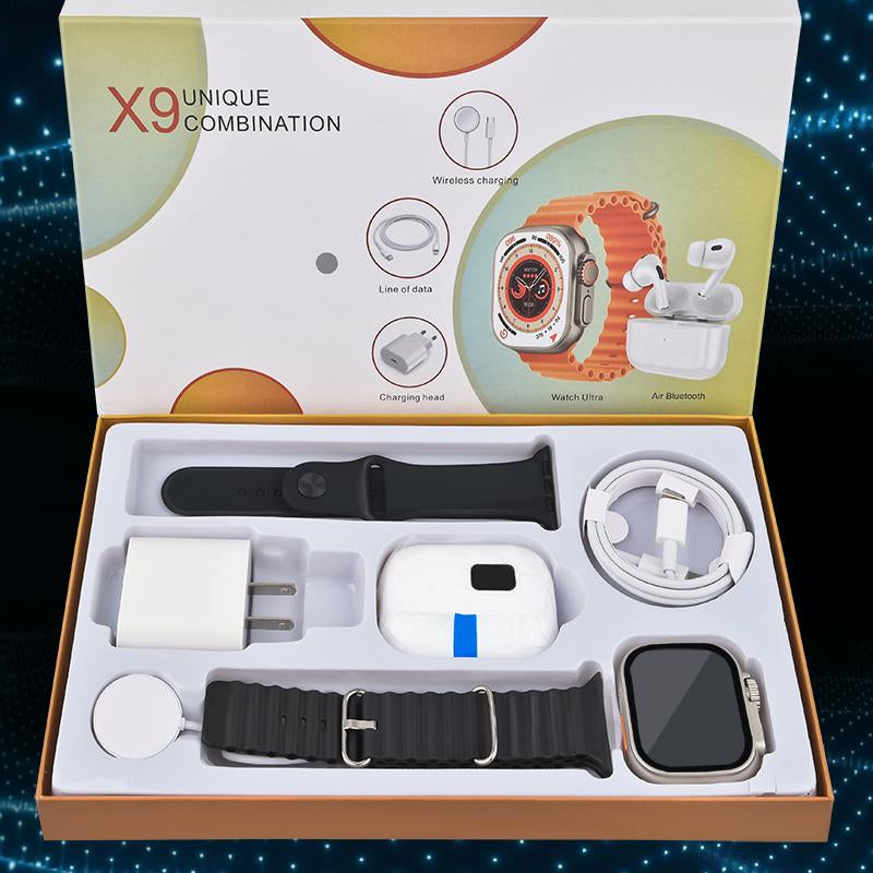 6-In-1 Smartwatch Kit: Smartwatch, Bluetooth Headphones, 20W Fast Charger, Type-C Fast-Charging Cable, Adapter, and Audio Support—Compact and Portable. Headphone Device.