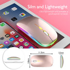 Sleek Rechargeable Bluetooth Mouse - 2.4GHz Wireless, Silent, LED Backlit, 1600 DPI for Ultimate Gaming & Productivity on PC & Laptop