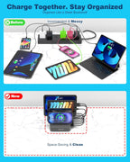 Charging Station for Multiple Devices : 5 Port Multi USB-A Charger Stations Multi-Device Organizer Charging Dock Designed for Iphone Ipad Cell Phone Tablets (7 Short Cables Included), Gray