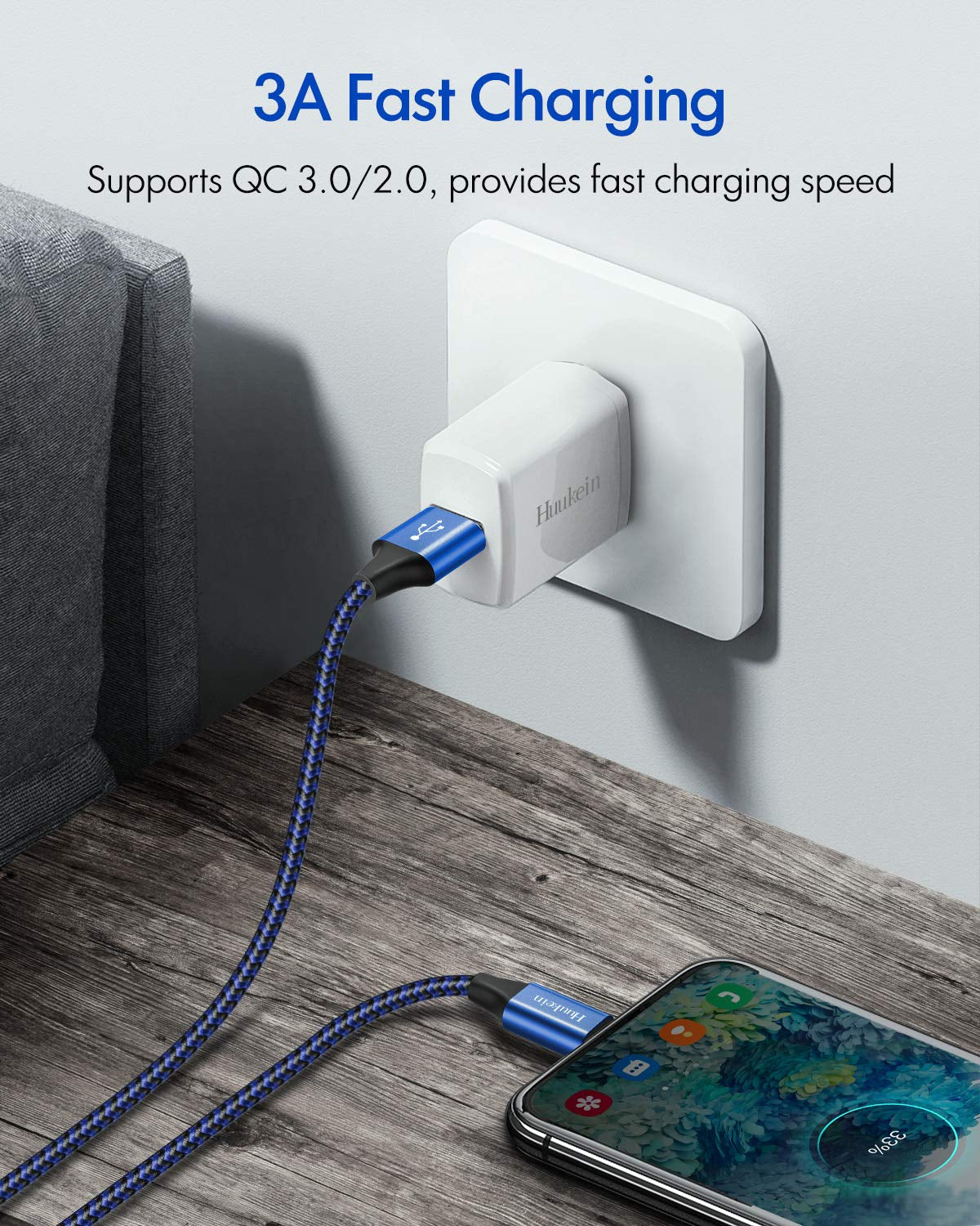 6.6Ft USB C Cable 2-Pack - Fast Charging 3A Braided Type-C Cord Compatible with Galaxy S21/S20 Ultra/S10/S9 Plus & More