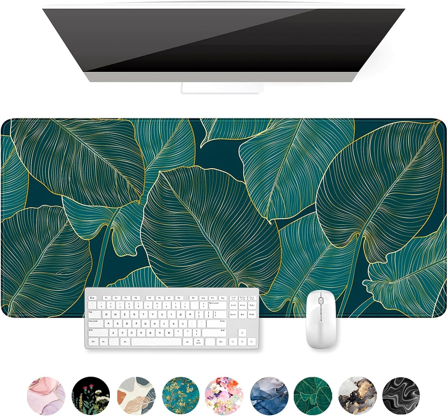 Desk Mat, Ultra Large Mouse Pad, XXL Gaming Mousepad, Green Tropical Leaves Deskpad, Big Extended Full Size Mouse Pad, Desktop Desk Matt for Keyboard, Laptop & Computer, 35.5 X 15.7 In
