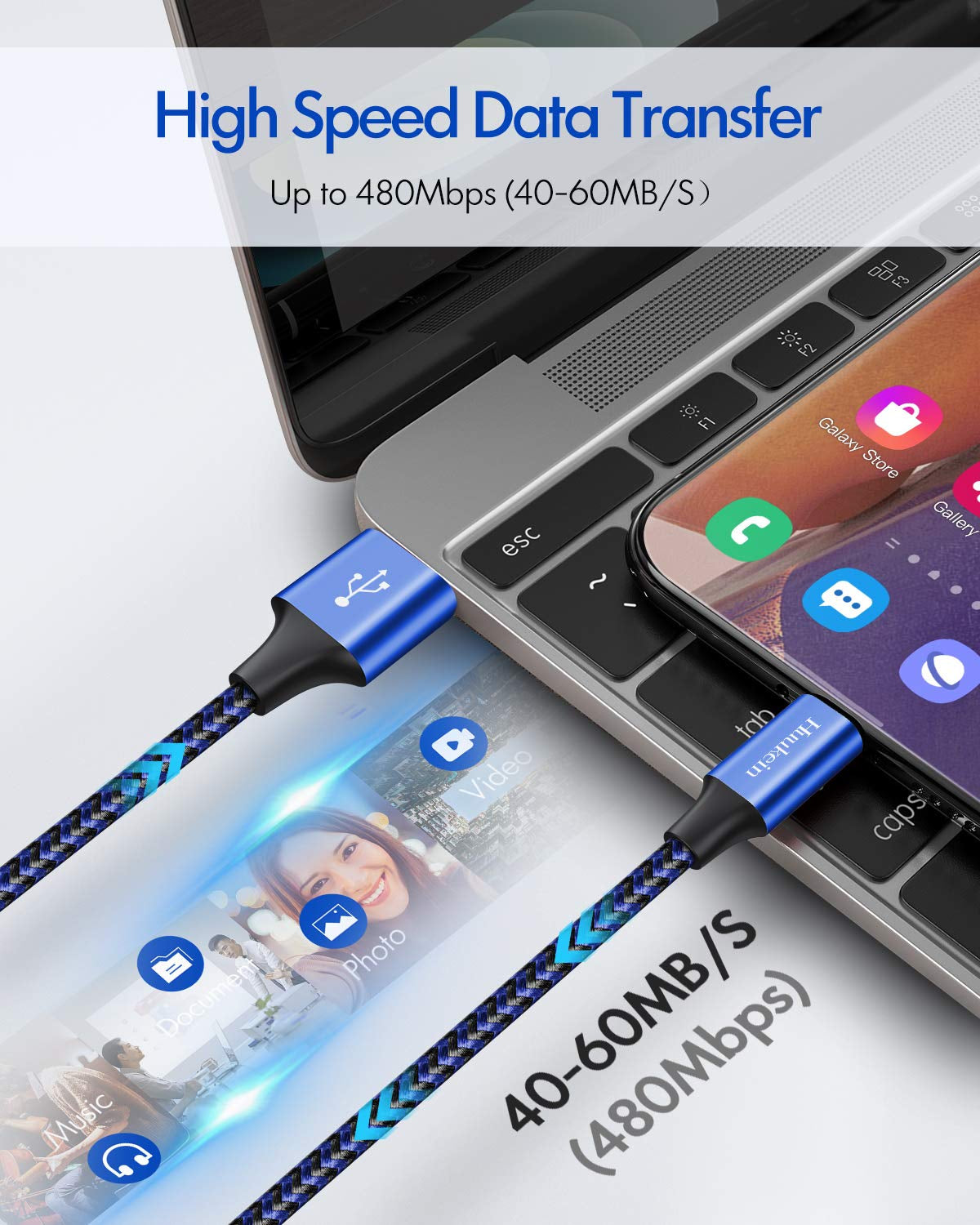 6.6Ft USB C Cable 2-Pack - Fast Charging 3A Braided Type-C Cord Compatible with Galaxy S21/S20 Ultra/S10/S9 Plus & More