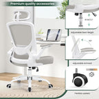Ergonomic Office Chair, Breathable Mesh Desk Chair, Lumbar Support Computer Chair with Headrest and Flip-Up Arms, Swivel Task Chair, Adjustable Height Gaming Chair, Lightgray