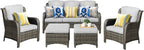 Modern Grey Rectangular Patio Furniture Set, Outdoor Rattan Furniture