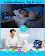 Charging Station for Multiple Devices : 5 Port Multi USB-A Charger Stations Multi-Device Organizer Charging Dock Designed for Iphone Ipad Cell Phone Tablets (7 Short Cables Included), Gray