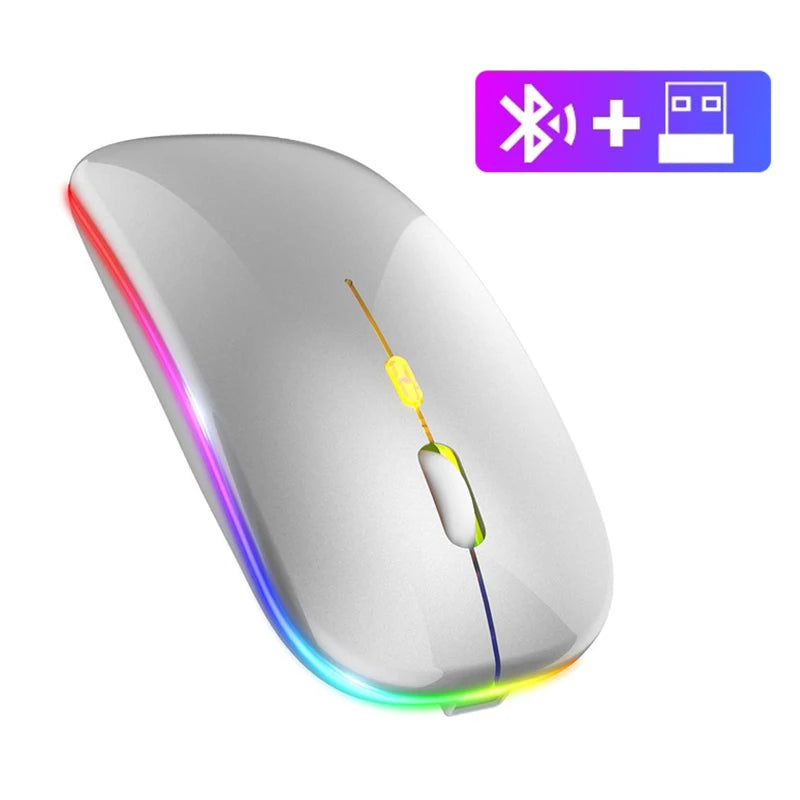 Sleek Rechargeable Bluetooth Mouse - 2.4GHz Wireless, Silent, LED Backlit, 1600 DPI for Ultimate Gaming & Productivity on PC & Laptop