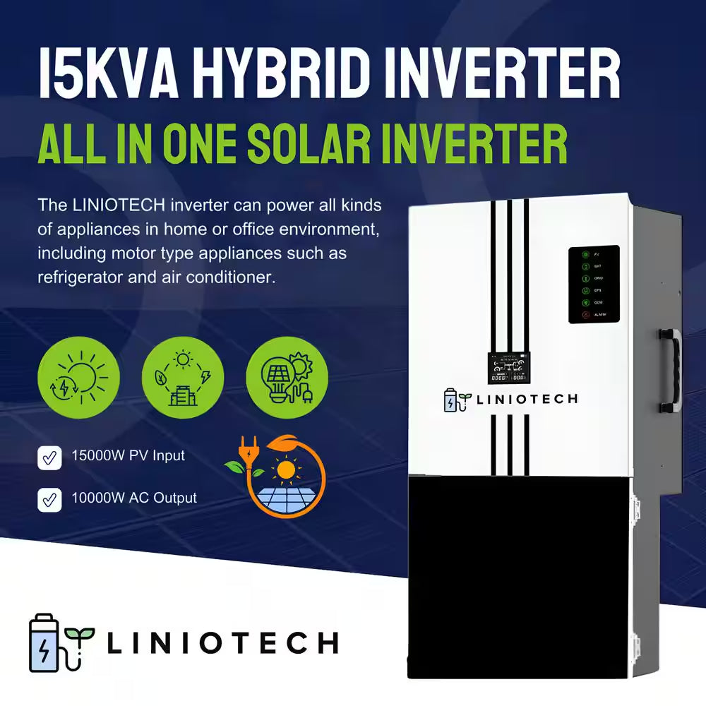 15KVA All-In-One Hybrid Solar Inverter - 15000-Watt PV Input & 10000-Watt AC Output for Ultimate Energy Efficiency