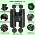 12X42 Binoculars for Adults Kids, HD Binoculars Waterproof FMC BAK4 Binoculars Low Light Night Vision for Bird Watching Travel Hunting Outdoor Sports Concerts