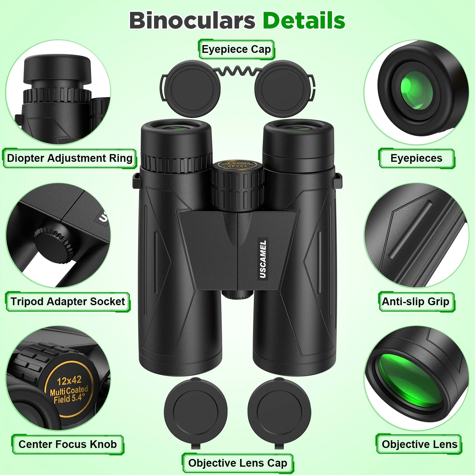 12X42 Binoculars for Adults Kids, HD Binoculars Waterproof FMC BAK4 Binoculars Low Light Night Vision for Bird Watching Travel Hunting Outdoor Sports Concerts
