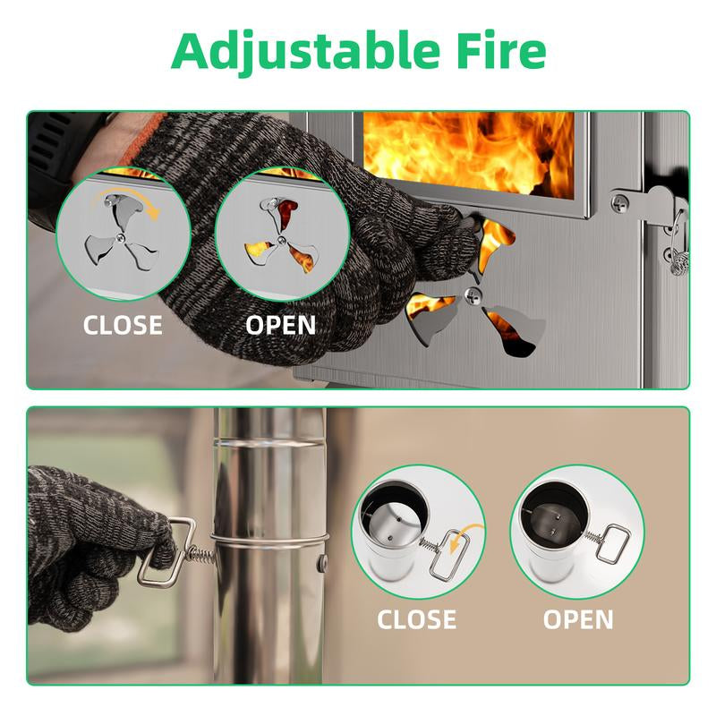 Docred Tent Wood Stove, Camping Gear for Hot Tent, 83 Inch, Portable Stainless Steel Wood Burning Stove with 7 Chimney Pipes & Gloves for Wall Tent Camping, Cooking, Ice Fishing, Hunting, Boiling Water, Keep Warm