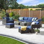 Patio Furniture Set Outdoor Sectional Sofa No Assembly Required 12 Pieces All Weather Wicker Conversation Set with Furniture Covers and 4 Pillows,12 PCS Navy Blue