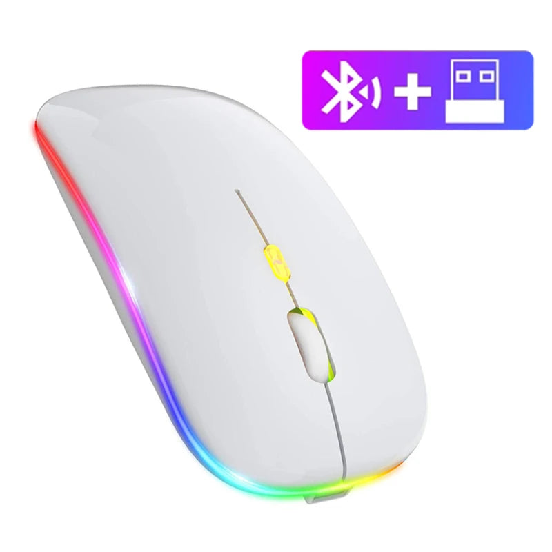 Sleek Rechargeable Bluetooth Mouse - 2.4GHz Wireless, Silent, LED Backlit, 1600 DPI for Ultimate Gaming & Productivity on PC & Laptop