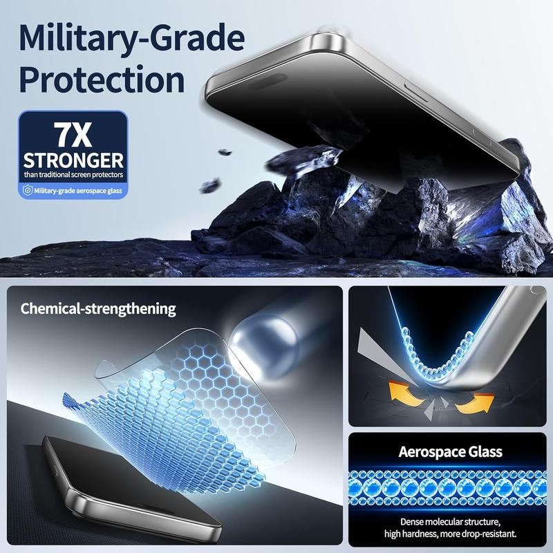 Ambison 2 Pack Matte Screen Protector for Iphone 13/14/15/16/17Air/Pro/Pro Max 2025 Tempered Glass, ,Scratch Resistance Military Grade, anti Glare & anti Fingerprint, No Bubbles, Smooth as Silk, Easy Installation Frame