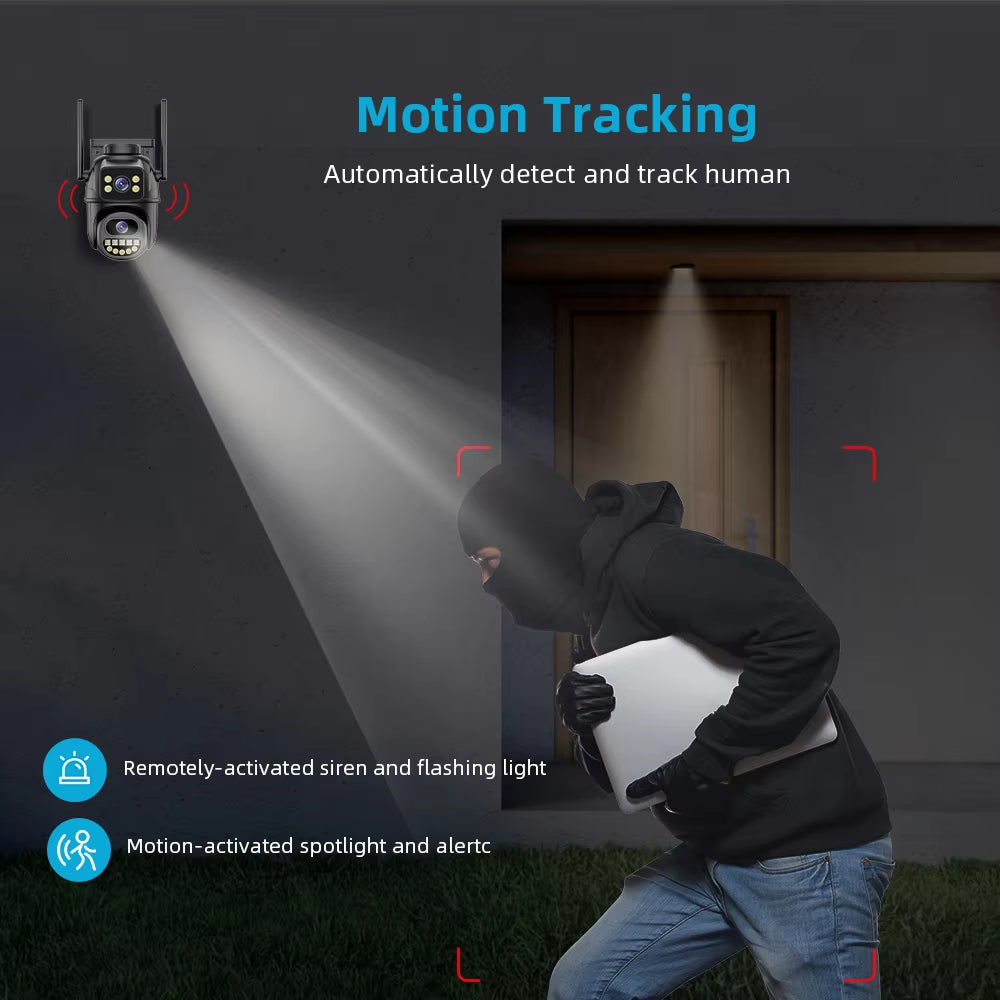 4K 8MP HD Outdoor PTZ Camera with Dual Lens and Dual Screen, AI Auto Tracking, IP CCTV Surveillance with Audio and Video, P2P Icsee Compatible