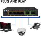-Tech 6 Port Poe+ Switch (4 Poe+ Ports with 2 Ethernet Uplink and Extend Function) – 60W – 802.3At + 1 High Power Poe Port| Desktop Fanless Design | Plug & Play | Sturdy Metal Housing