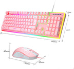 GT838 Gaming Keyboard and Mouse Combo, 104 Keys RGB Backlit Quiet Wired Keyboards for Laptop PC MAC, with Number Pad, Metal Panel, Anti-Ghosting, Pink
