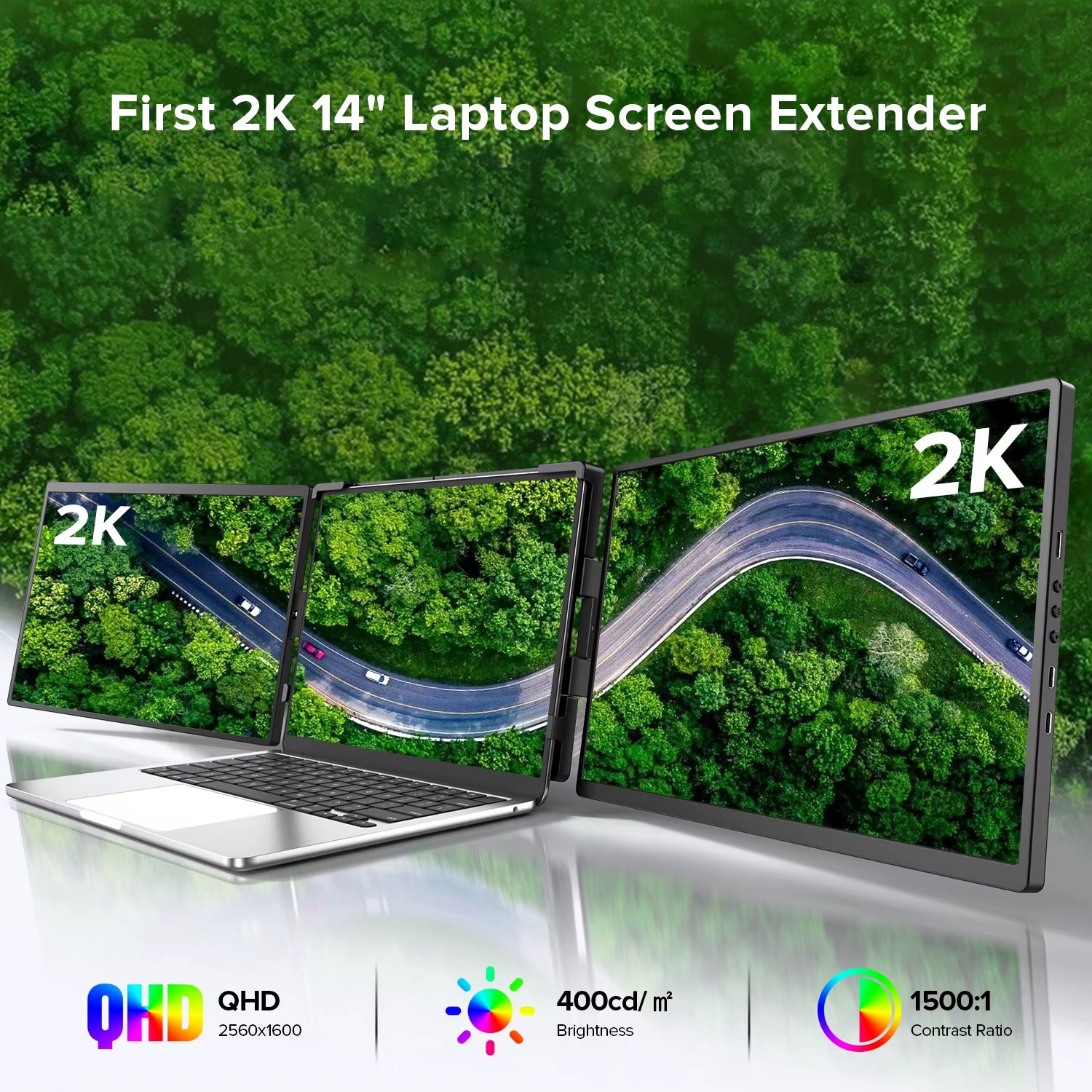 14" Triple Portable Monitor for Laptop 1400P IPS Extender Screen Type-C USB for PC Switch Mac Laptop up to 17.3“