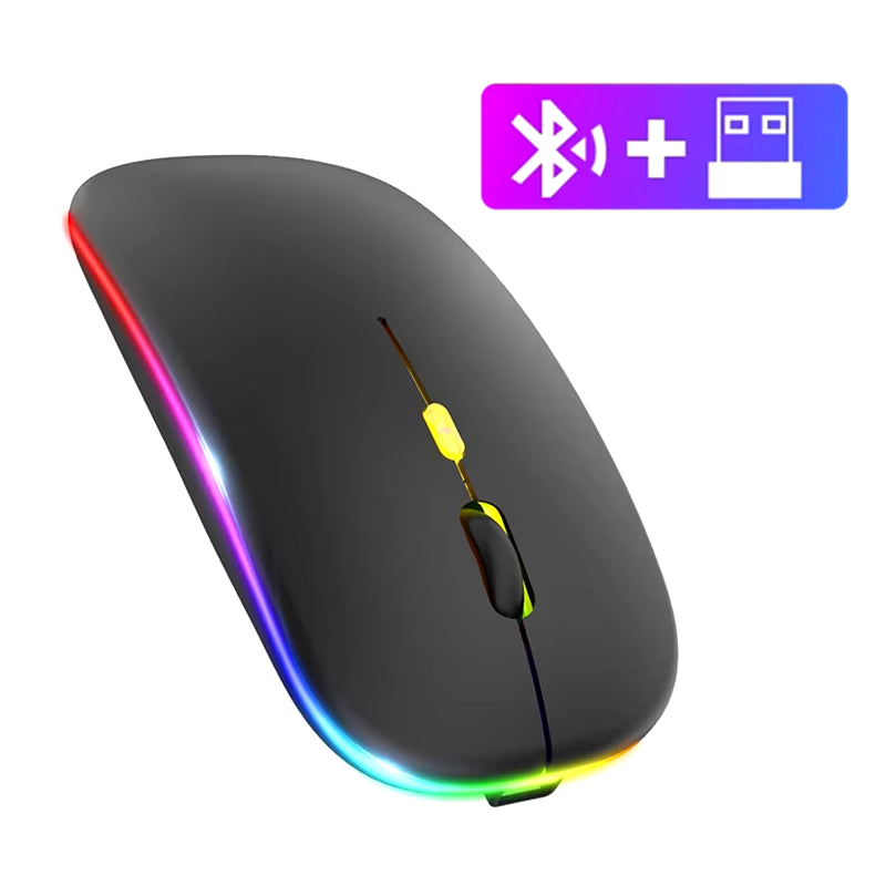 Sleek Rechargeable Bluetooth Mouse - 2.4GHz Wireless, Silent, LED Backlit, 1600 DPI for Ultimate Gaming & Productivity on PC & Laptop