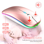 Sleek Rechargeable Bluetooth Mouse - 2.4GHz Wireless, Silent, LED Backlit, 1600 DPI for Ultimate Gaming & Productivity on PC & Laptop