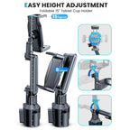 Tablet Holder for Car Ipad Cup Mount with 1.57" Depth Large Clamp 15" Height Adjustable Tab 6"-12.9" Cell Phone Stand Travel Accessories