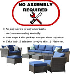 Patio Furniture Set Outdoor Sectional Sofa No Assembly Required 12 Pieces All Weather Wicker Conversation Set with Furniture Covers and 4 Pillows,12 PCS Navy Blue