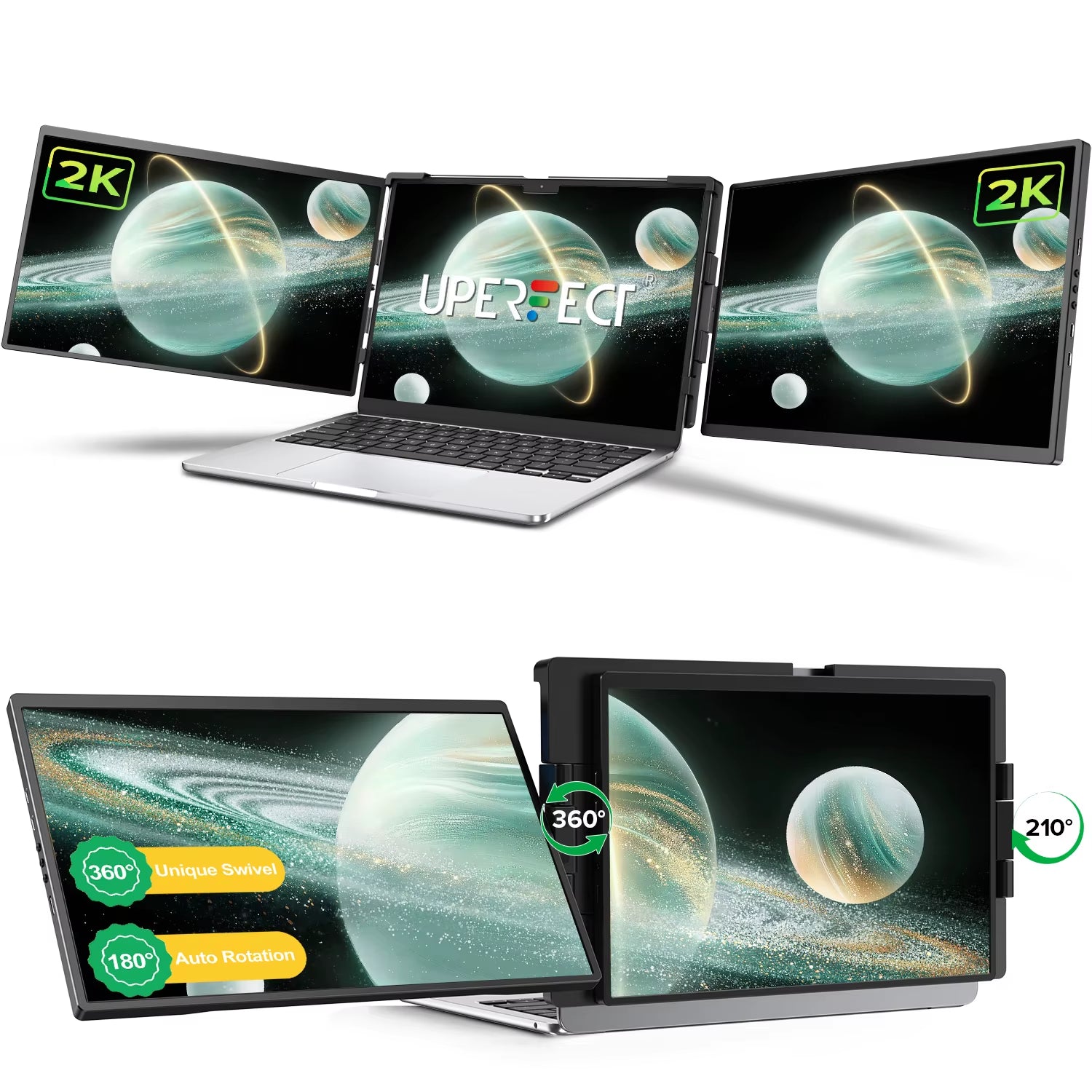 14" Triple Portable Monitor for Laptop 1400P IPS Extender Screen Type-C USB for PC Switch Mac Laptop up to 17.3“