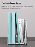 Collapsible Magazine File Holder/Desk Organizer for Office Organization and Storage with 4 Vertical Compartments, Light Grey