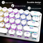 60% Mechanical Keyboard, Gaming Keyboard for PC, Wired Mini White Keyboaed Compact RGB LED Backlit, Retro Computer Keyboard Typewriter Style round Keycap for PC Gamer/Office, 61 Keys