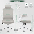 Ergonomic Office Chair, Breathable Mesh Desk Chair, Lumbar Support Computer Chair with Headrest and Flip-Up Arms, Swivel Task Chair, Adjustable Height Gaming Chair, Lightgray