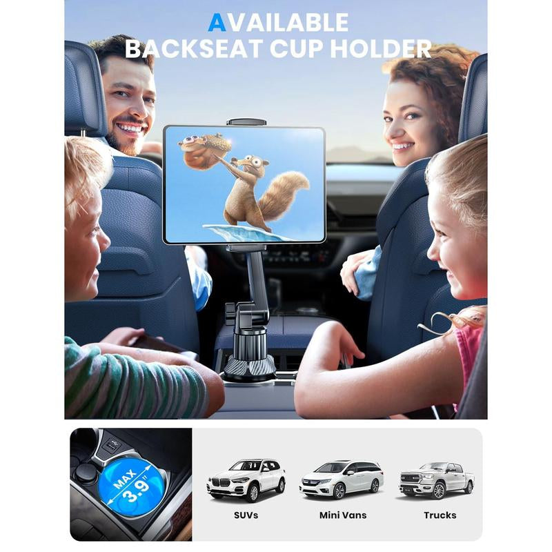 Tablet Holder for Car Ipad Cup Mount with 1.57" Depth Large Clamp 15" Height Adjustable Tab 6"-12.9" Cell Phone Stand Travel Accessories