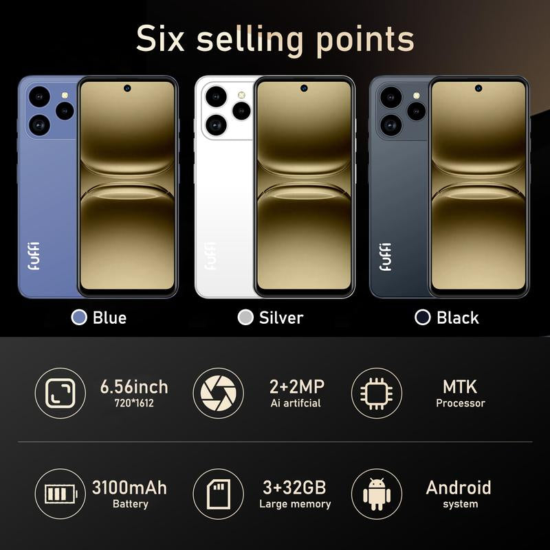 Fuffi-M17 Pro,Smartphone, 6.56 Inches, 4G Network, Dual SIM, 3+32GB ROM, Android 10.0, 3100Mah Battery, Quad Core Processor, 2+2MP Pixels, Stylish Phone