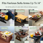 Bamboo Couch Arm Table - Clip-On Tray for Snacks, Drinks & TV Dinners, 13.75 x 9.5 Inch, Brown
