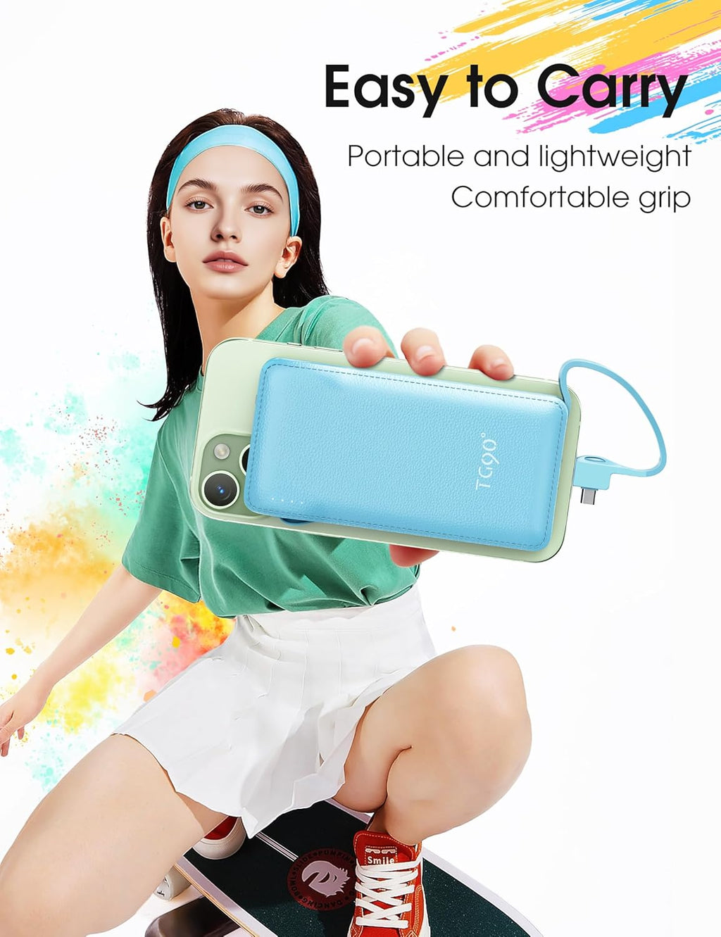 2 Pack 10000Mah Power Bank Built-In Foldable AC Wall Plug and Cables,Ultra Slim Compact Cell Phone Fast Charger,External Battery Pack Compatible with Iphone and Android Devices,Black & Blue