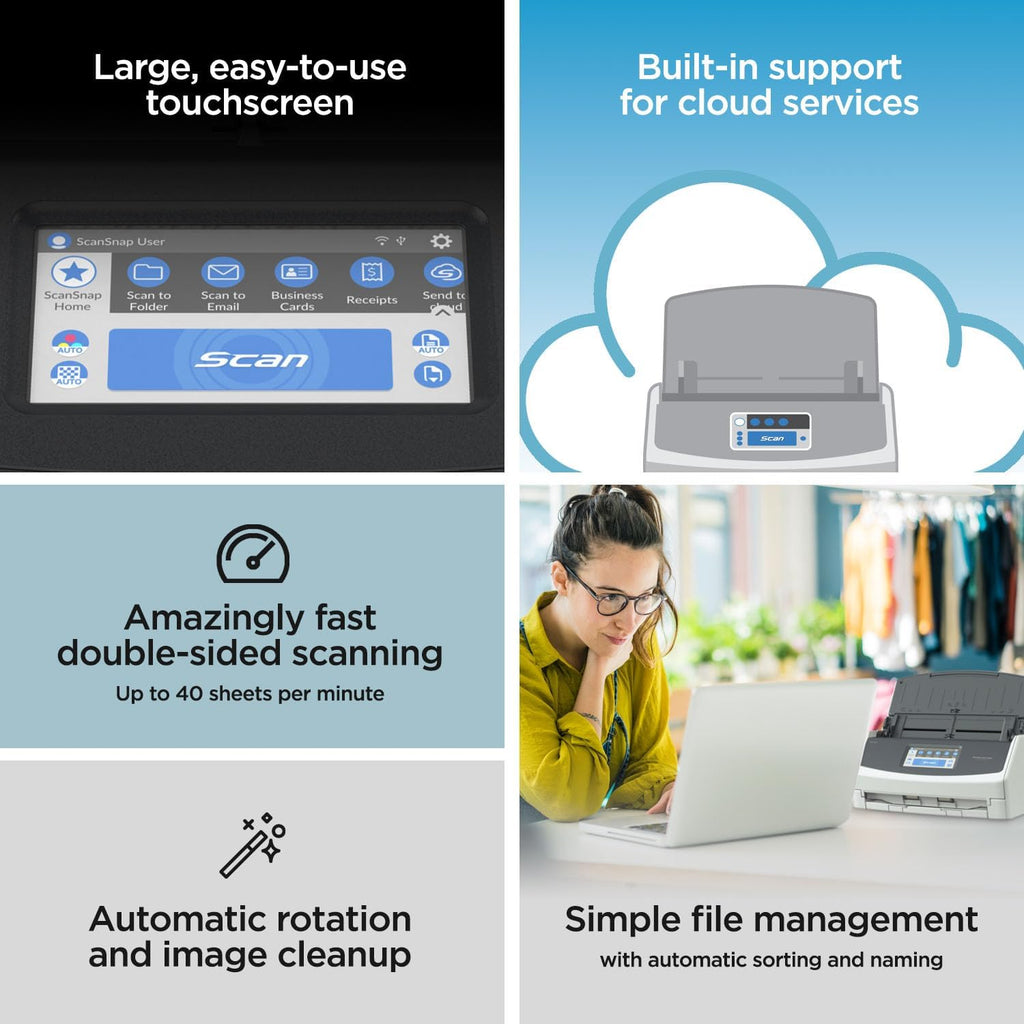 High-Speed Wireless & USB Document, Photo & Receipt Scanner with Large Touchscreen and Auto Document Feeder for Mac/PC - Ix1600