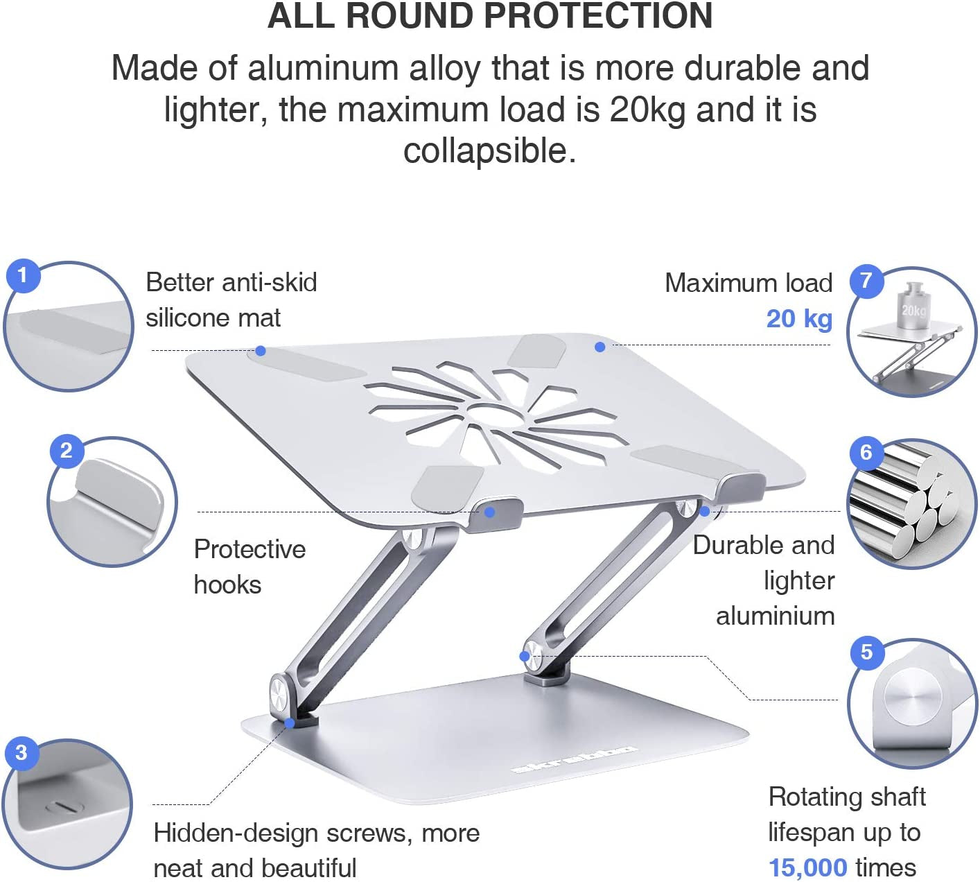 Adjustable Ergonomic Laptop Stand with Heat-Vent - Elevate Your Laptop for Comfort & Performance (Compatible with All 10-17" Laptops, Silver)