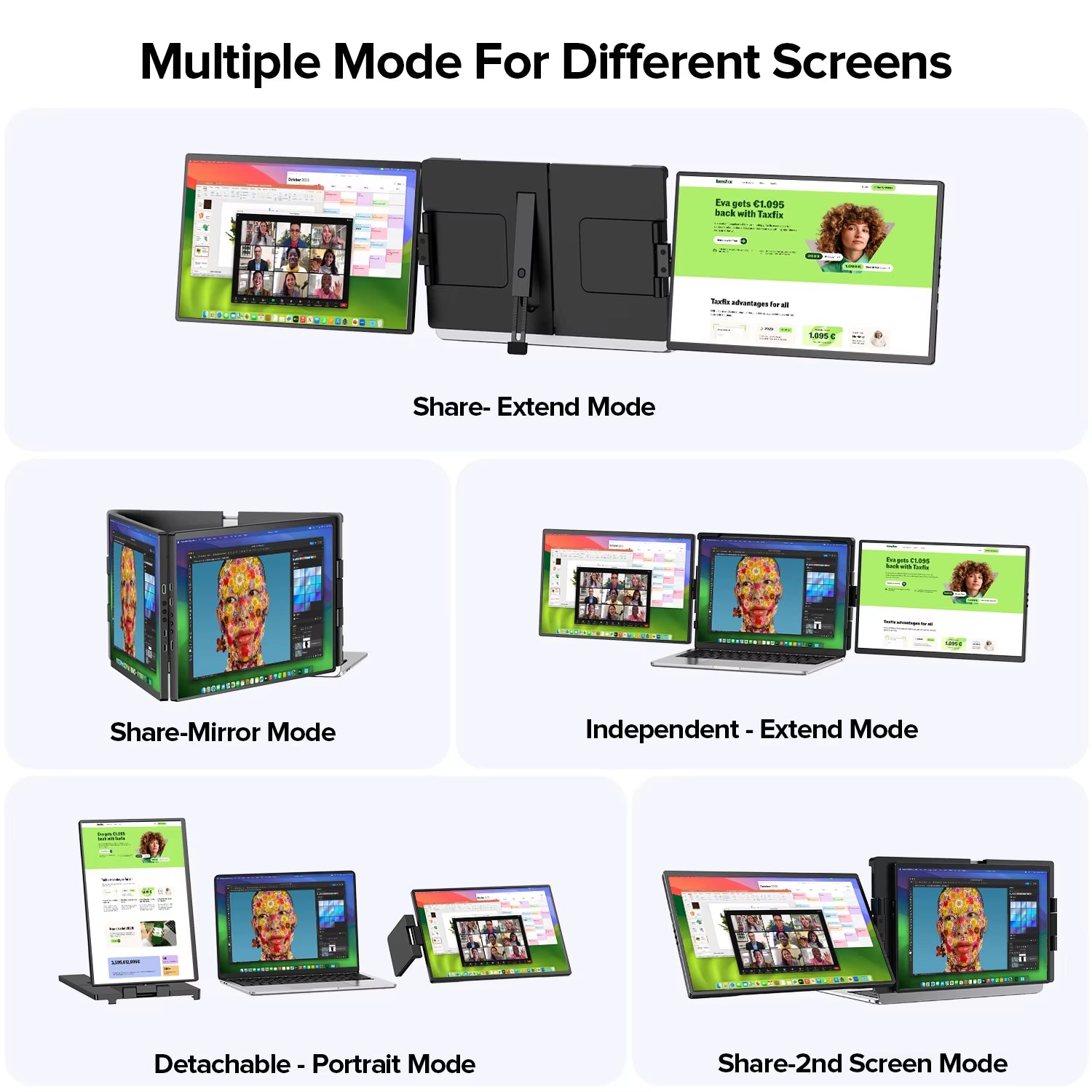 14" Triple Portable Monitor for Laptop 1400P IPS Extender Screen Type-C USB for PC Switch Mac Laptop up to 17.3“