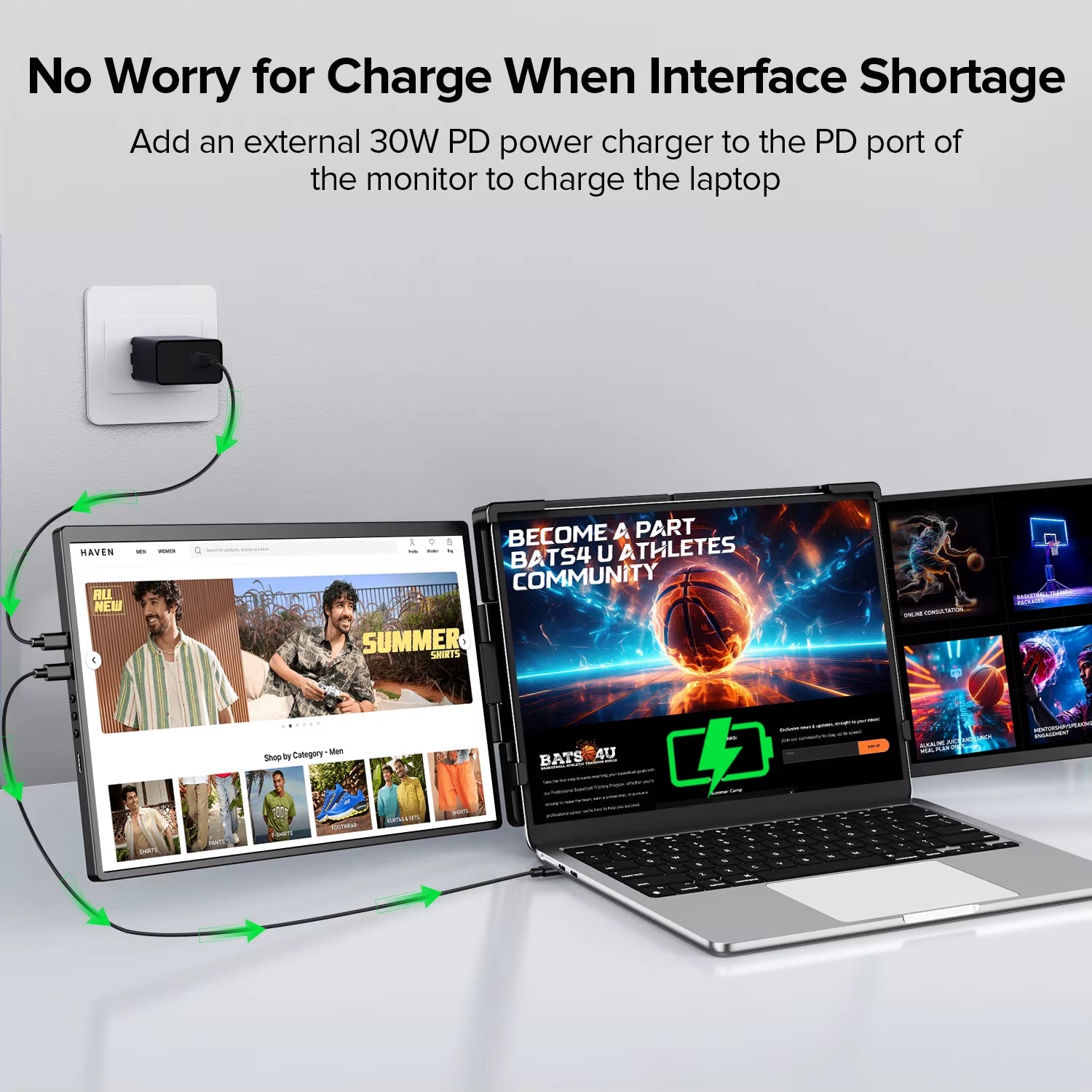 14" Triple Portable Monitor for Laptop 1400P IPS Extender Screen Type-C USB for PC Switch Mac Laptop up to 17.3“