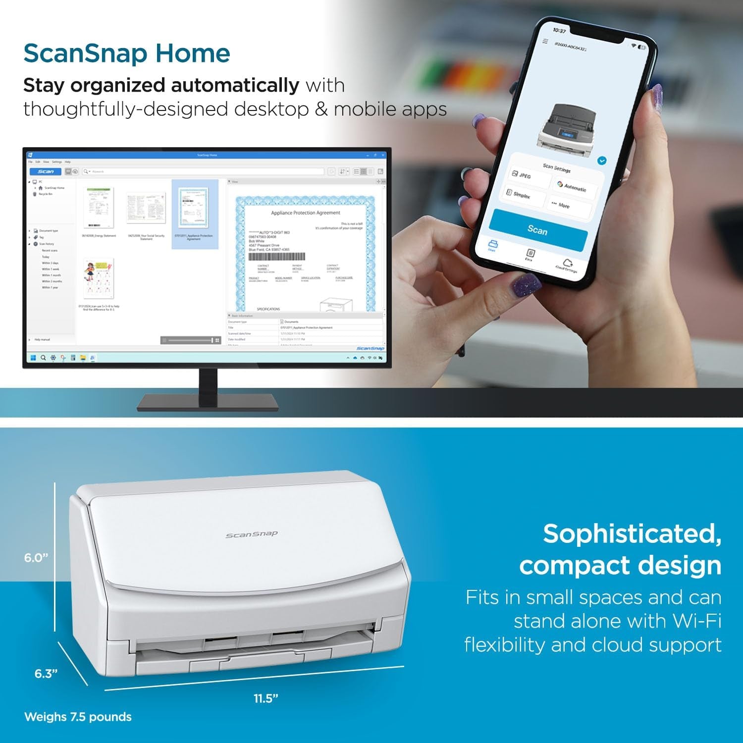 High-Speed Wireless & USB Document, Photo & Receipt Scanner with Large Touchscreen and Auto Document Feeder for Mac/PC - Ix1600