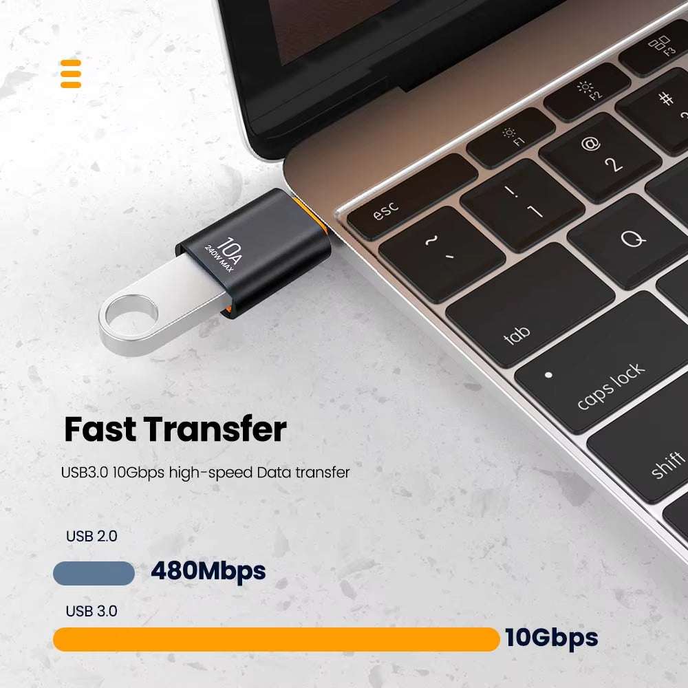 High-Speed 10A USB Type C to USB A Adapter - OTG Converter for MacBook, iPad, Huawei, Xiaomi & Samsung