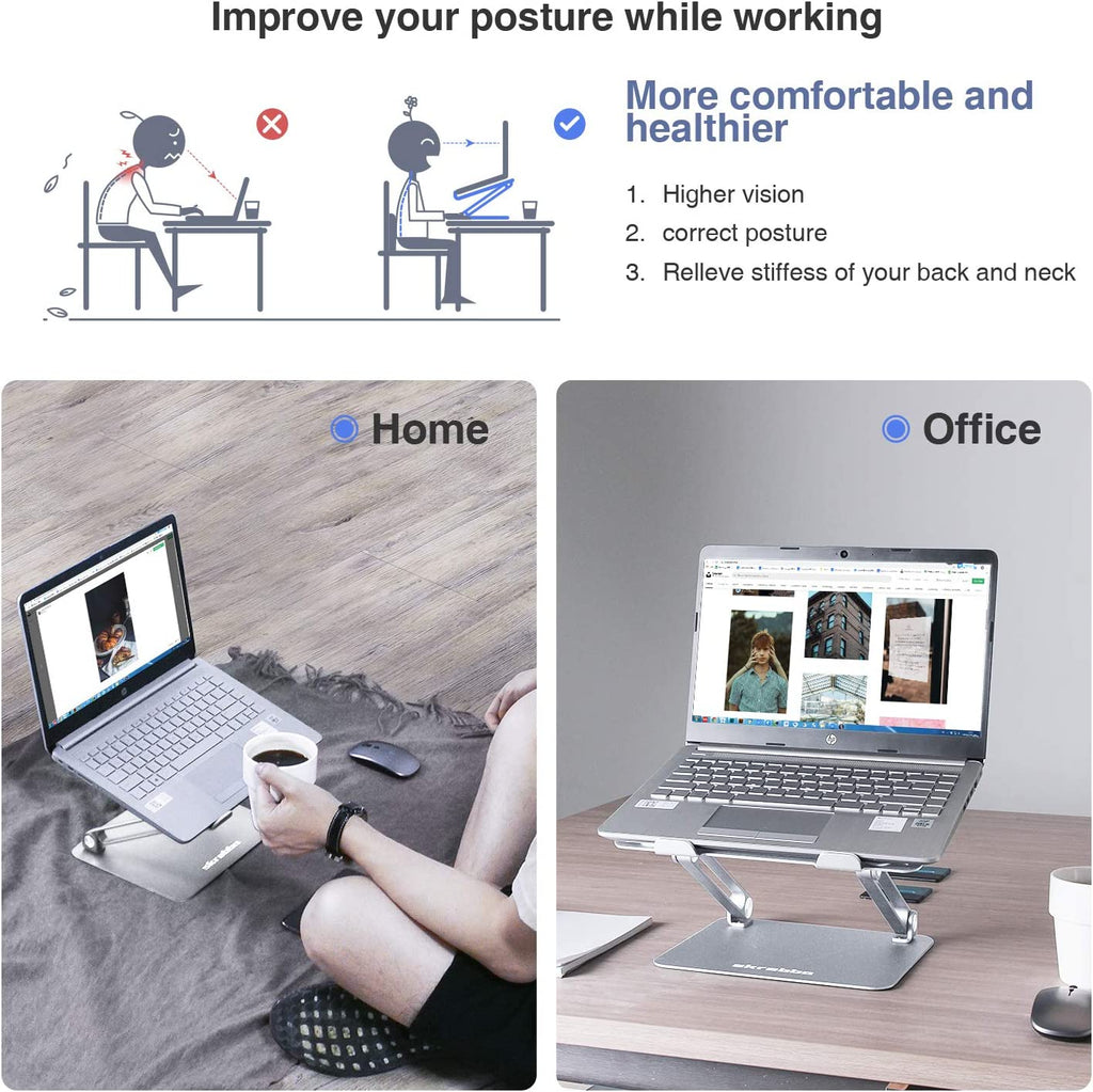 Adjustable Ergonomic Laptop Stand with Heat-Vent - Elevate Your Laptop for Comfort & Performance (Compatible with All 10-17" Laptops, Silver)