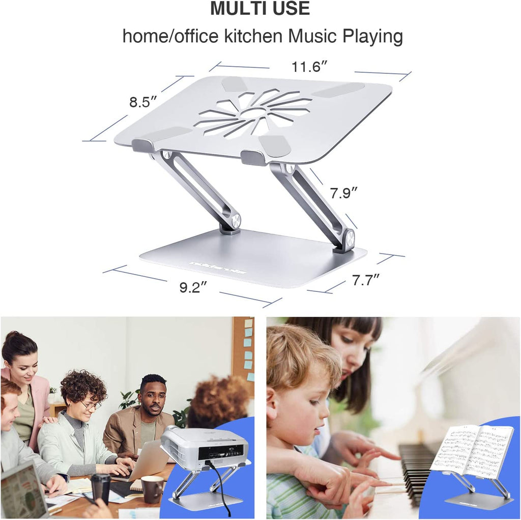 Adjustable Ergonomic Laptop Stand with Heat-Vent - Elevate Your Laptop for Comfort & Performance (Compatible with All 10-17" Laptops, Silver)