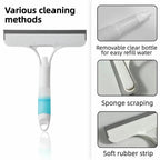 3 in 1 Window Cleaning Scraper, Squeegee and Scrubber with Spray, Multifunctional Household Cleaning Tool, Car Windshield Cleaner,Lightweight Silicone Microfiber Wipe