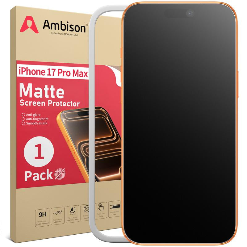 Ambison 2 Pack Matte Screen Protector for Iphone 13/14/15/16/17Air/Pro/Pro Max 2025 Tempered Glass, ,Scratch Resistance Military Grade, anti Glare & anti Fingerprint, No Bubbles, Smooth as Silk, Easy Installation Frame