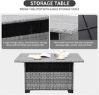 9-Piece Outdoor Sectional Wicker Furniture Set Patio Furniture Conversation Couch Set Large-Size Storage Table with Thicken(5") Anti-Slip Light Grey Cushions Cover